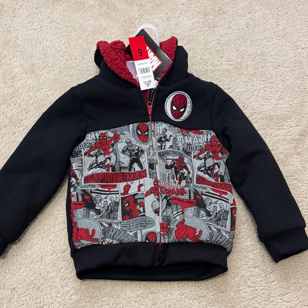 NWT Marvel Spider-Man Kids Hoodie - Black and Red - Size 6